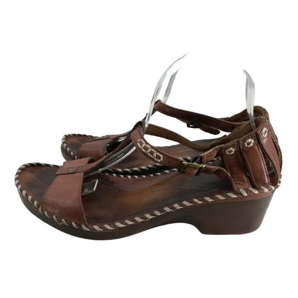 Ariat Shalimar Leather Open Toe Wedge T-Strap Sandals Size 10 Brown Stud Comfort - Picture 8 of 16